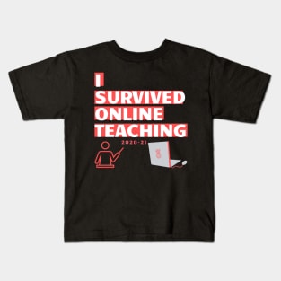 I survived online teaching funny logo covid homeschool mum dad Kids T-Shirt